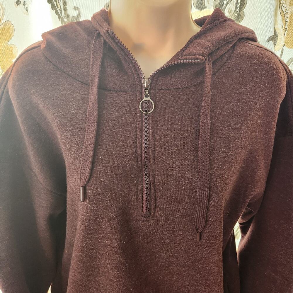 RBX Hooded Sweatshirt Women's Medium Burgundy Pullover 1/4 Zip Hoodie
